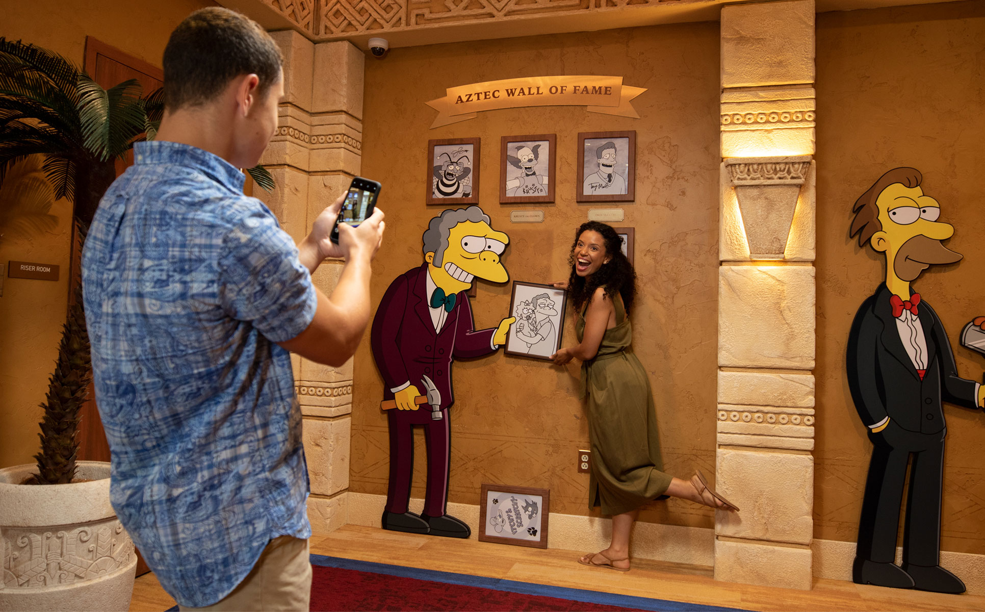 the simpsons in 4d aztect theater interior moe character art
