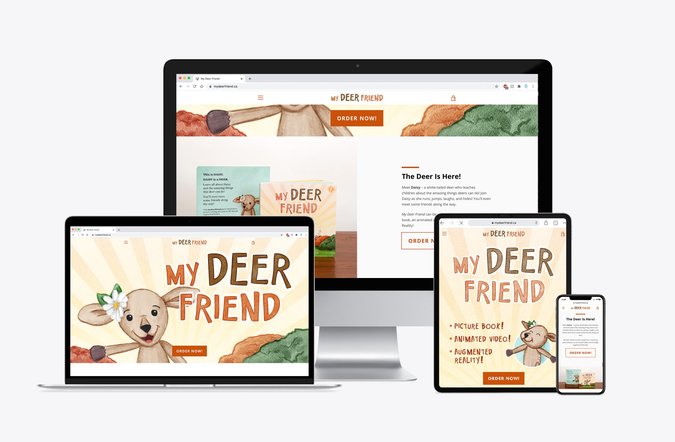 my deer friend website mockups on different devices